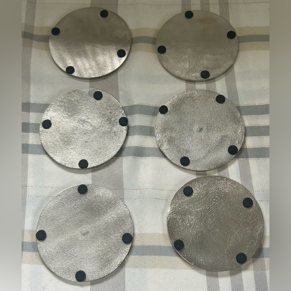 SIX VINTAGE COASTERS SILVER TONE - Picture 10 of 10